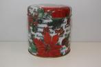 Ronde trommel met Kerstroos decoraties., Ophalen of Verzenden