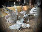 Kemphanen set 2x  Haan dier vogel zilver metaal Beeldje, Antiek en Kunst, Verzenden
