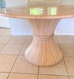 Vintage Rotan tafel verlijmd natuurstenen blad cottage stijl, Ophalen, Overige materialen, N, Rond