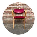 Vintage eetkamerstoel / fauteuil met rood skai en crème bies, Zo goed als nieuw, Eén, Ophalen, Rood