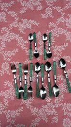 Vintage Ikea bestek, met groene handvat, Gebruikt, Ophalen of Verzenden, Rvs of Chroom, Vaatwasserbestendig