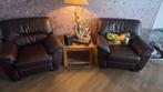 2 bruine leren fauteuils, Huis en Inrichting, Ophalen, Gebruikt, 75 tot 100 cm, Leer