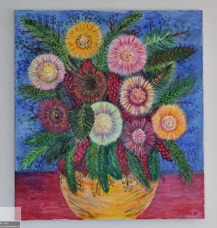 Imposant schilderij bloemen, gesigneerd, Antiek en Kunst, Kunst | Schilderijen | Modern, Ophalen of Verzenden