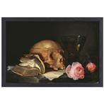 Een Vanitas-stilleven met een schedel, een boek en rozen - J, Huis en Inrichting, Woonaccessoires | Schilderijen, Tekeningen en Foto's