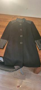 Dames mantel zwart met leer, Kleding | Dames, Jassen | Winter, Ophalen of Verzenden, Zo goed als nieuw, Zwart