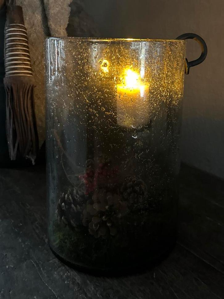 Windlicht met Hangkandelaar en kaars, Huis en Inrichting, Woonaccessoires | Kandelaars en Kaarsen, Zo goed als nieuw, Minder dan 25 cm
