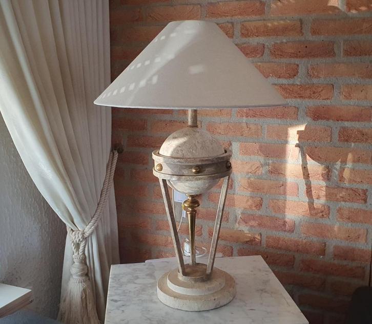Vintage Travertin tafellamp, Huis en Inrichting, Lampen | Tafellampen, Zo goed als nieuw, 50 tot 75 cm, Stof, Overige materialen