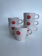 Koffiekop / mok Douwe Egberts wit/rood 6 stuks, Gebruikt, Ophalen of Verzenden, Overige stijlen, Kop(pen) en/of Schotel(s)
