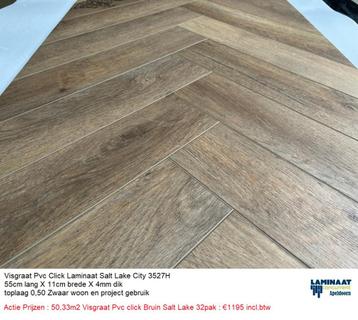 50,33m2 Visgraat Pvc click Bruin Salt Lake 32pak : €1195 beschikbaar voor biedingen