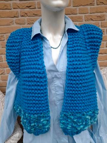 Nieuw handgebreid Blauw Gilet model Kiro by Kim beschikbaar voor biedingen