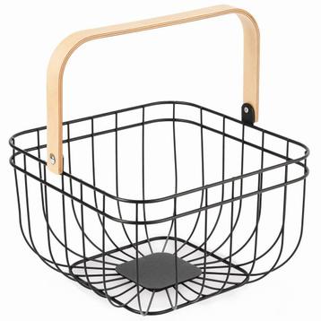 Lacor vierkante fruitschaal met houten handvat zwart 26x18cm beschikbaar voor biedingen