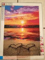 Zonsondergang met 2 harten (30 x 40 cm.) Diamond Painting, Minder dan 50 cm, Oorspronkelijke maker, Nieuw, Ophalen of Verzenden