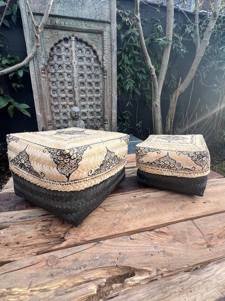 Bamboe manden set handwerk uit bali indonesie mandala, Huis en Inrichting, Woonaccessoires | Schalen en Manden, Nieuw, Mand, Vierkant