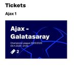 Ajax Galatasaray 2 tickets naast elkaar!, Tickets en Kaartjes, Twee personen, September