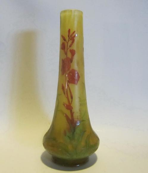Antiek art nouveau cameo glazen vaas Daum Nancy, bloemen, Antiek en Kunst, Antiek | Glas en Kristal, Verzenden
