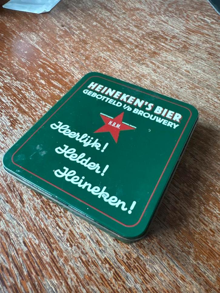 Heineken blikje met 8 verschillende viltjes., Verzamelen, Biermerken, Zo goed als nieuw, Viltje(s), Heineken, Ophalen of Verzenden