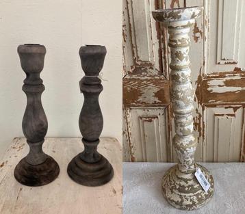 Brocante kandelaar / Hout / Nieuw / Clayre & Eef beschikbaar voor biedingen