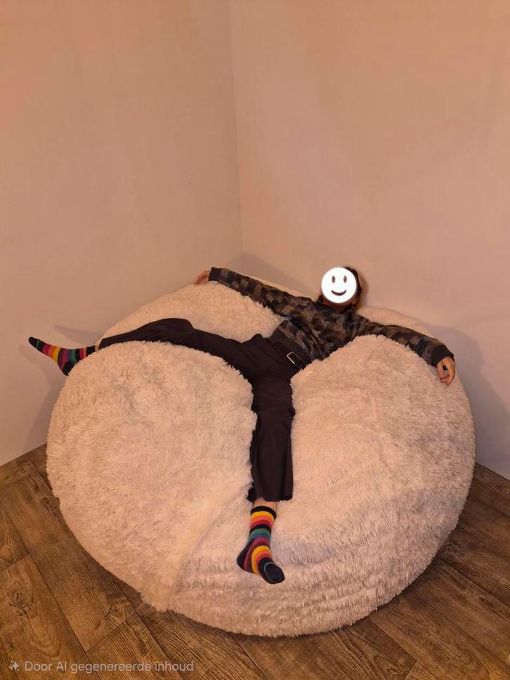 XXL Banabag/Banaair Zitzak - Fluffy & Wasbaar!, Huis en Inrichting, Zitzakken, Zo goed als nieuw, Zitzak, Wit, Ophalen