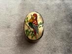 Vintage pillendoosje met beschilderde parelmoer schelp, Ophalen of Verzenden