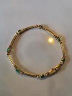Armband goud 585 14 karaat 18cm 14 briljanten 7 smaragden, Sieraden, Tassen en Uiterlijk, Armbanden, Ophalen of Verzenden, Zo goed als nieuw