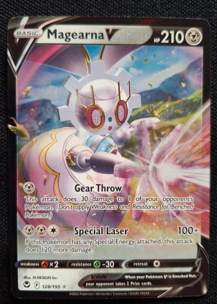 Pokémon Magearna V 128/195 Silver Tempest, Ophalen of Verzenden, Zo goed als nieuw, Losse kaart, Foil
