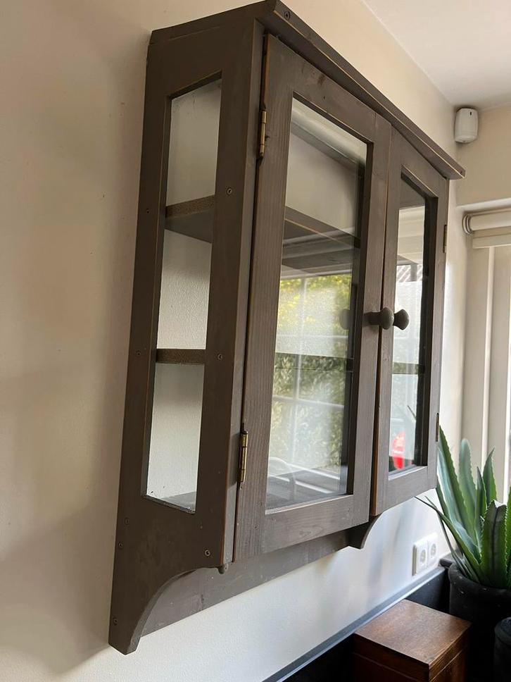 Grijs Hangend Vitrinekastje met Glazen Deuren en Haken, Huis en Inrichting, Kasten | Vitrinekasten, Minder dan 100 cm, 50 tot 100 cm