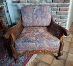 Retro Eikenhouten Rotan Stoelen met Houtsnijwerk, Ophalen of Verzenden