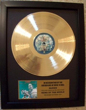 Gouden plaat Queen News of the World certificaat 24 krt goud beschikbaar voor biedingen
