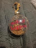 Set5 transparante kerstballen met tekst erin gouden glitters, Ophalen of Verzenden, Nieuw