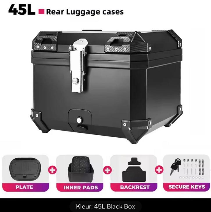 Nieuwe 45L zwart topkoffer met onderplaat nieuw, Motoren, Accessoires | Koffers en Tassen, Nieuw, Ophalen of Verzenden