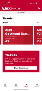 2 topplekken Ajax-Go Ahead (vak 022), Tickets en Kaartjes, Sport | Voetbal, Seizoenskaart, Januari, Eén persoon