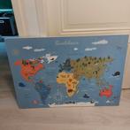 Wereldkaart schilderij hout 98x68 cm, Ophalen of Verzenden, Zo goed als nieuw