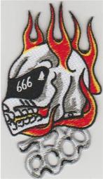 Skull 666 vlammen stoffen opstrijk patch embleem #26, Motoren, Ophalen of Verzenden, Nieuw