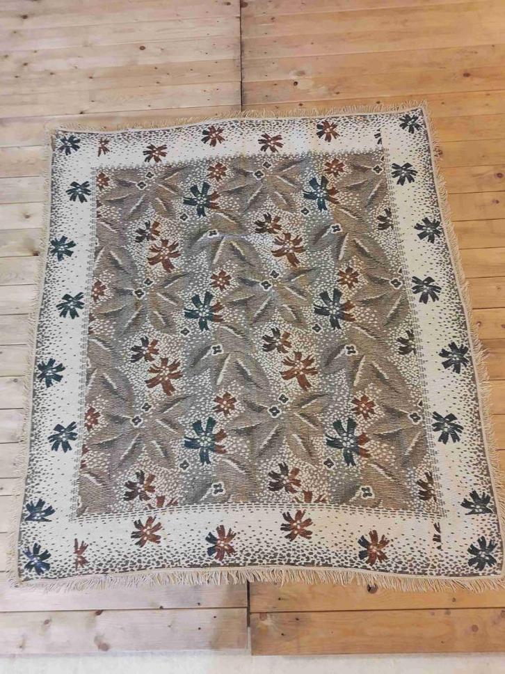 Vintage tafelkleed abstract dessin bruin groen 140/128, Huis en Inrichting, Tafelkleden, Gebruikt, Rechthoek, Ophalen of Verzenden