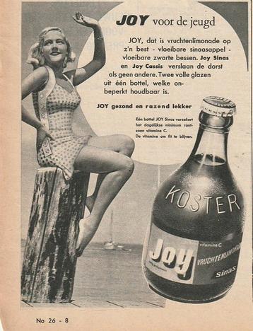 retro reclame 1955 Joy frisdrank vrouw op paal beschikbaar voor biedingen