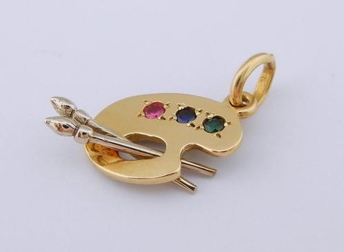 18 karaat Gouden Schilders Palet Kettinghanger Edelstenen, Sieraden, Tassen en Uiterlijk, Kettinghangers, Nieuw, Goud, Goud, Overige voorstellingen