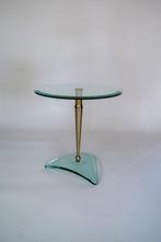 Bijzettafel Italiaanse Dik Rond Glas met Messing Poot, Huis en Inrichting, Tafels | Bijzettafels, 45 tot 60 cm, Minder dan 55 cm