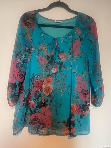 Miss Etam prachtige turquoise  bloemen blouse maat L beschikbaar voor biedingen