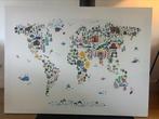 Schilderij wereldkaart dieren 120x90 cm, Kinderen en Baby's, Kinderkamer | Inrichting en Decoratie, Ophalen, Gebruikt, Wanddecoratie