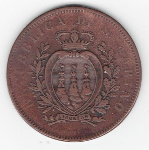25-1757 San Marino 10 centesimi 1875, Postzegels en Munten, Munten | Europa | Niet-Euromunten, Losse munt, Overige landen, Verzenden