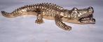 Prachtige metalen goudkleurig beeld krokodil. L. 21cm. Nwst., Verzamelen, Ophalen of Verzenden, Zo goed als nieuw, Dier