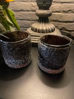 2 paarse  glazen windlichten, Verzenden, Overige materialen, Minder dan 25 cm