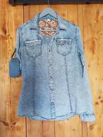 38 Apart blouse blauw jeanslook borstzak+kant en mouwophaler, Maat 38/40 (M), Monday, Blauw, Ophalen of Verzenden