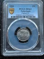 25 Cent 1901 BREDE HALS- PCGS MS63, Postzegels en Munten, Munten | Nederland, Zilver, 25 cent, Ophalen of Verzenden, Koningin Wilhelmina