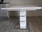 Hoogglans witte design eettafel met verlengbaar blad NIEUW, Metaal, Nieuw, Vijf personen of meer, Rechthoekig