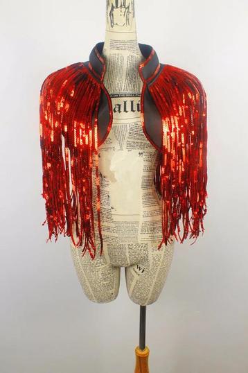Rode dames glitter jas met kwastjes / rood jasje festival beschikbaar voor biedingen