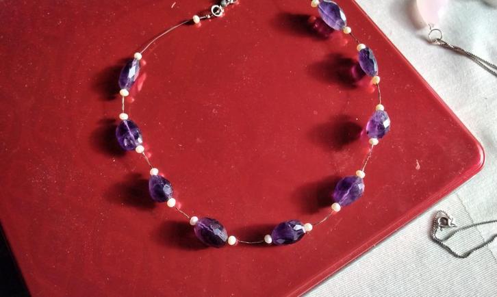 Prachtige Kostbare Facette Amethisten Natuurstenen, Sieraden, Tassen en Uiterlijk, Kettingen, Nieuw, Zilver, Paars, Met edelsteen