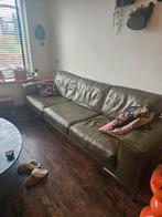 Donkergroene lederen bank, Huis en Inrichting, Ophalen, Gebruikt, Leer, Modern