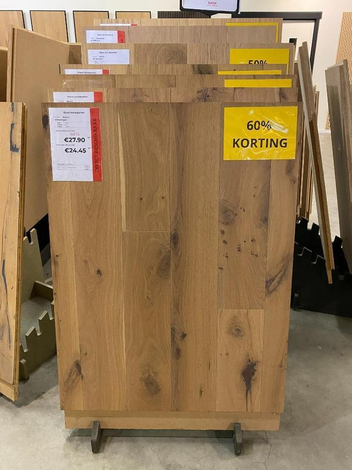 Eiken parket voor € 32.90 /m² incl BTW - STOCKVERKOOP, Doe-het-zelf en Verbouw, Vloerdelen en Plavuizen, Nieuw, Parket, Hout, 150 cm of meer
