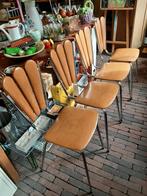 Vintage stoelen 'Chaise pétales' set van 4 in cognackleur, Huis en Inrichting, Stoelen, Ophalen, Gebruikt, Nvt, Nvt